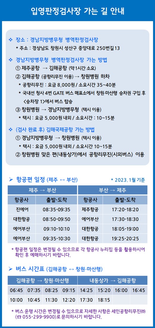 경남지방병무청 입영판정검사장 가는 길 안내문