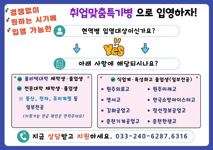 취업맞춤 특기병 화면 안내