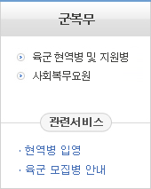 군복무 : 육군현역병 및 지원병, 사회복무요원 (관련서비스: 현역병입영, 육군 모집병안내)