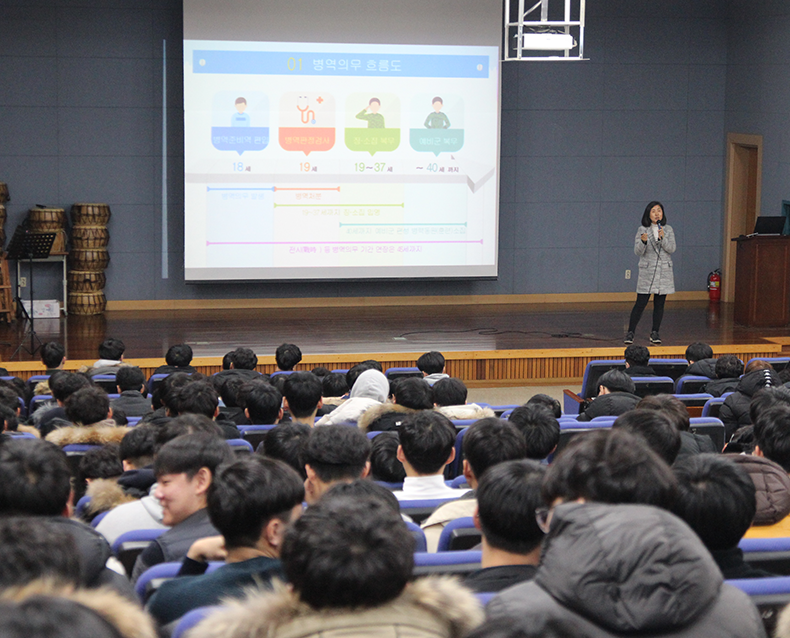 병역의무이행을 앞두고 있는 고3학생을 대상으로 병역판정검사 본인선택 등 병역관련 정보를 제공했다. (12월 17일, 광주대동고등학교)