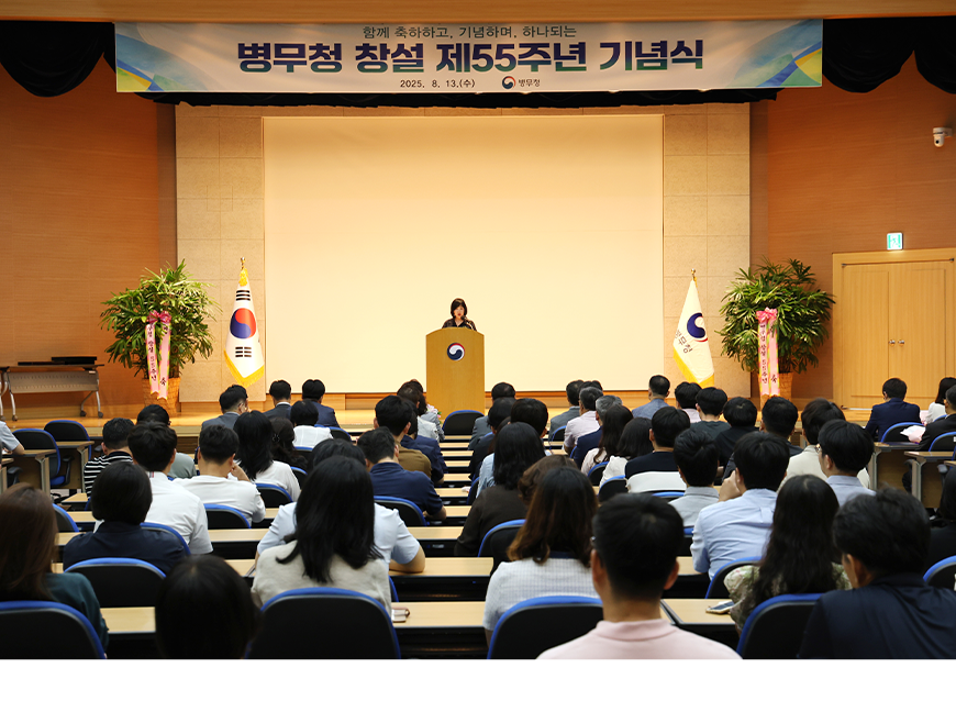 홍소영 병무청장은 병무청 창설 제55주년 기념식에서 기념사를 한후 직원들과 기념촬영을 했다.