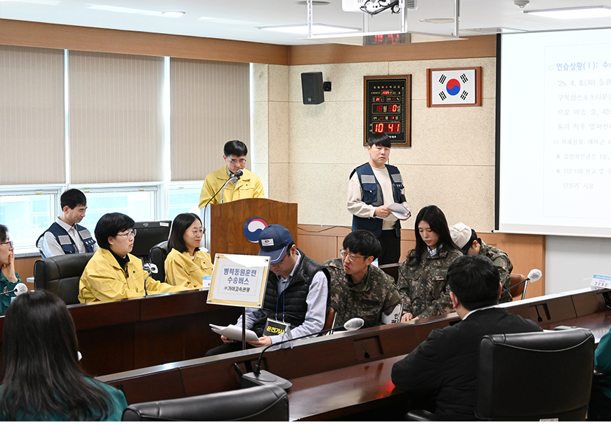 대구경북지방병무청은 동원훈련 수송사고 등 위기대응 절차연습을 실시한 후 기념촬영을 했다.